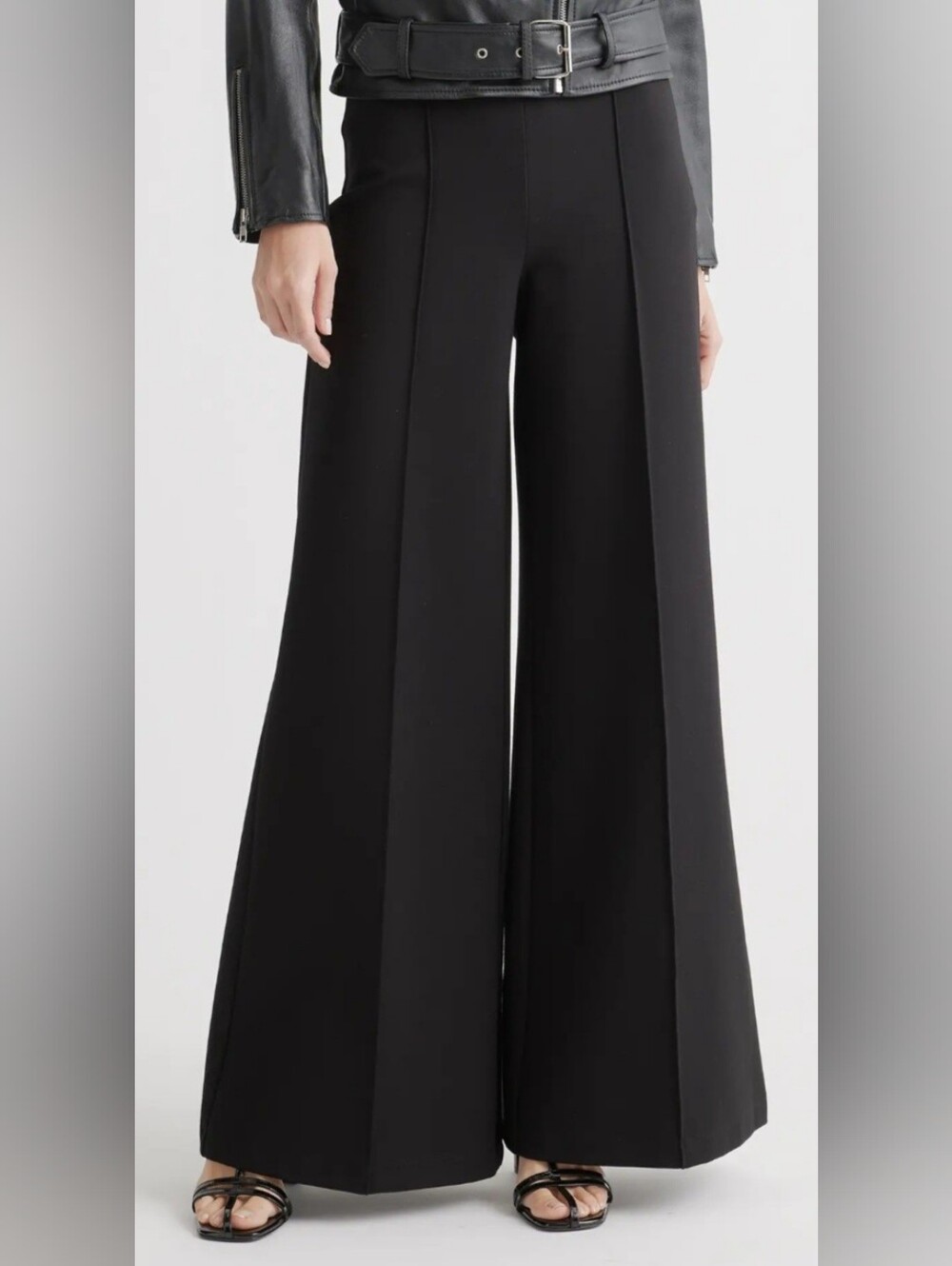 Quince Womens Ultra Stretch Ponte Super Wide Leg Stretch Black Pants Size Small